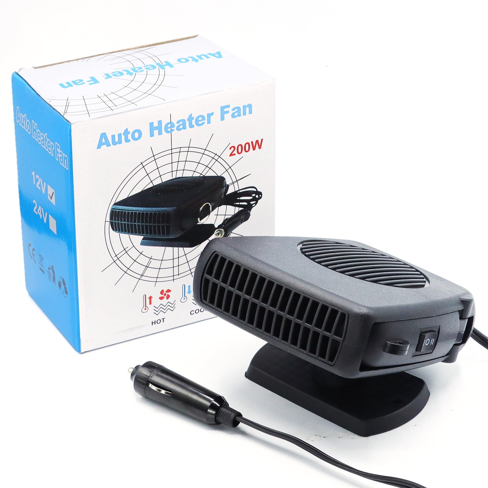 Bxgolkgd Auto-Heizung, 12 V, 200 W, tragbare Auto-Heizung, Plug-in-Auto-Heizung, 2-in-1-Funktion, Auto-Heizung, Windschutzscheiben-Abtauer, für alle Fahrzeuge von Bxgolkgd