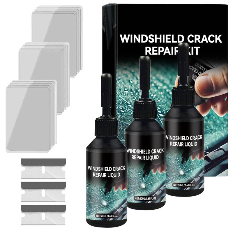 Bxjinkele Steinschlag Reparaturset Windschutzscheibe, Windschutzscheibe Reparaturset, Chipped Windshield Repair Kit, Cracks Gone Glass Repair Kit, Zur Reparatur Langer Rissen, Löchern, Rissen (3Set) von Bxjinkele