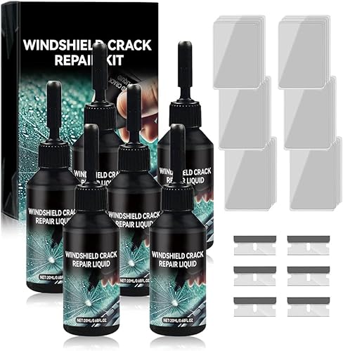 Bxjinkele Steinschlag Reparaturset Windschutzscheibe, Windschutzscheibe Reparaturset, Chipped Windshield Repair Kit, Cracks Gone Glass Repair Kit, Zur Reparatur Langer Rissen, Löchern, Rissen (6Set) von Bxjinkele