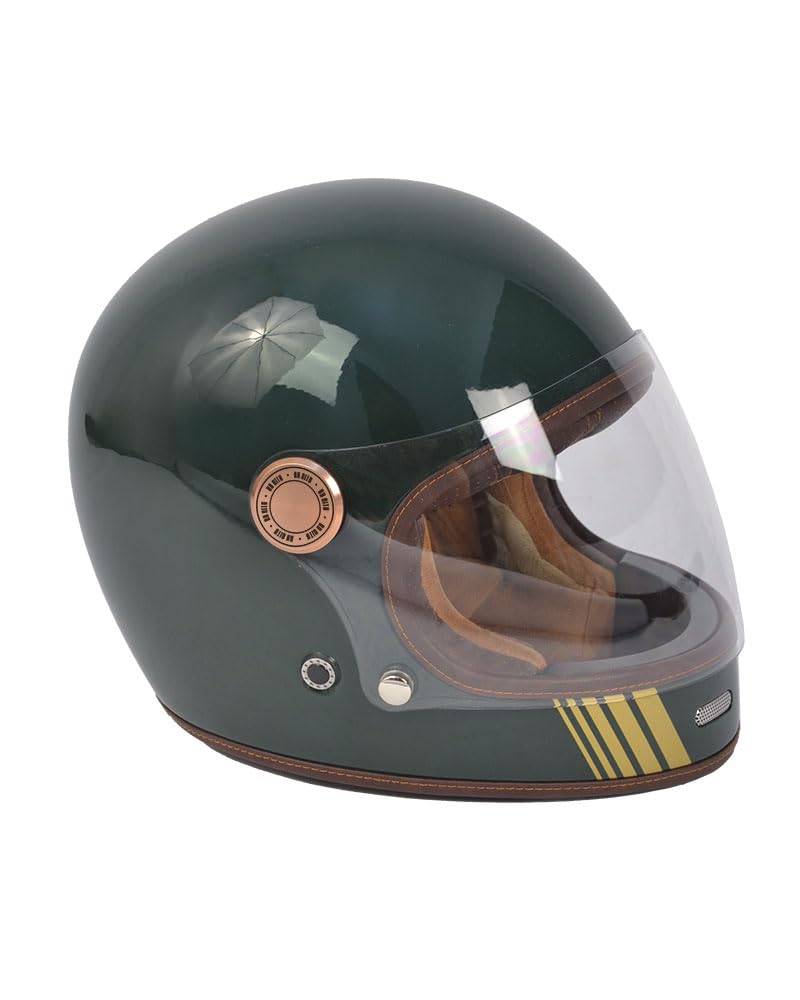 BY CITY Retro Motorradhelm Integralhelm Fiberglas, DARK GREEN, L von BY CITY