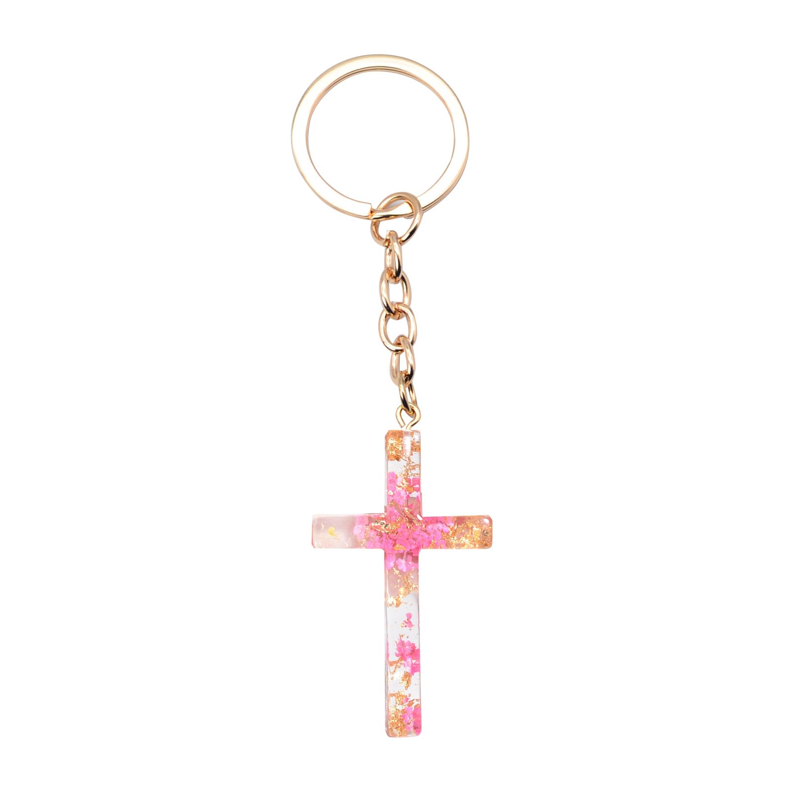 Bydezcon JesusChristian Kreuz Schlüsselanhänger Trockenblume Glitzer Dekoration Anhänger Handtasche HängenChrams Auto Schmuckstück Zubehör Geschenk von Bydezcon