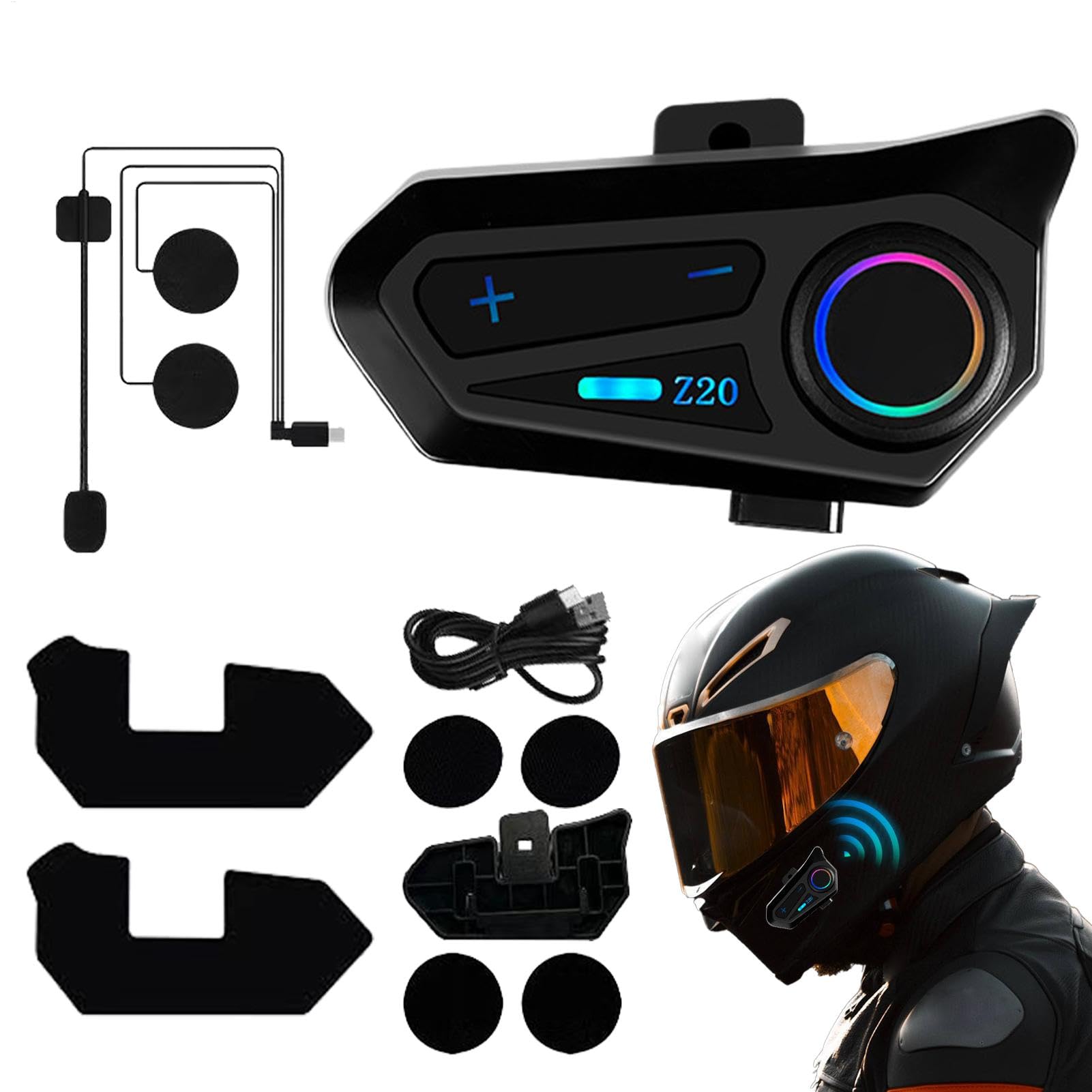 Motorradhelm Kopfhörer, Kabellose Ohrhörer Für Navigation, Anrufe Und Musik, RGB Beleuchtung, Lange Akkulaufzeit, Bequem Und Perfekt Passend Für Jedes Motorradhelmmodell von Byeaon