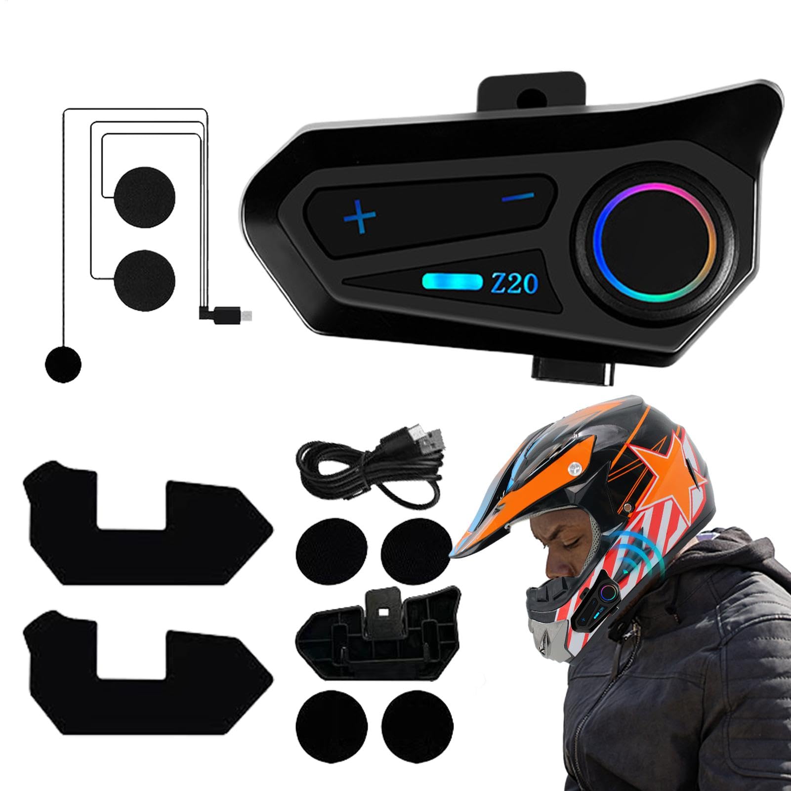 Motorradhelm Ohrhörer, Kopfhörer Für Anrufe, Musik Und Navigation, RGB-Lichteffekte, Hohe Akkulaufzeit, Komfortabel Und Passgenau Für Eine Perfekte Fahrt von Byeaon