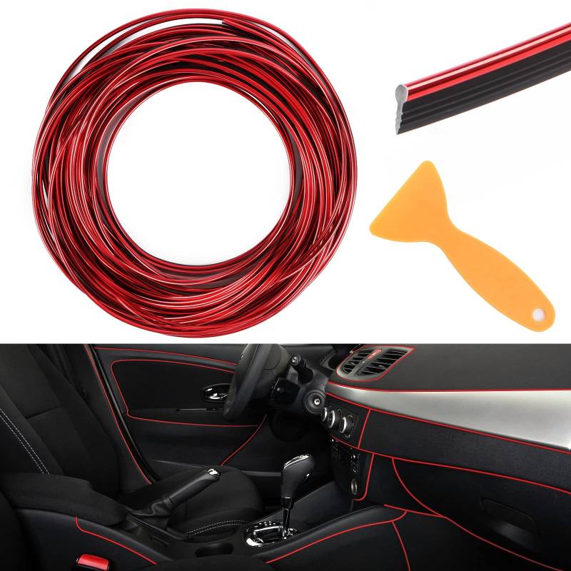 Auto Zierleisten Innen, 10M Car Trim Interior Strips Auto Luftauslass Dekoration Streifen Auto Innenraum Auto Zierleiste DIY Auto Dekorative Streifen Line Flexible Strip (Rot) von Byffoer