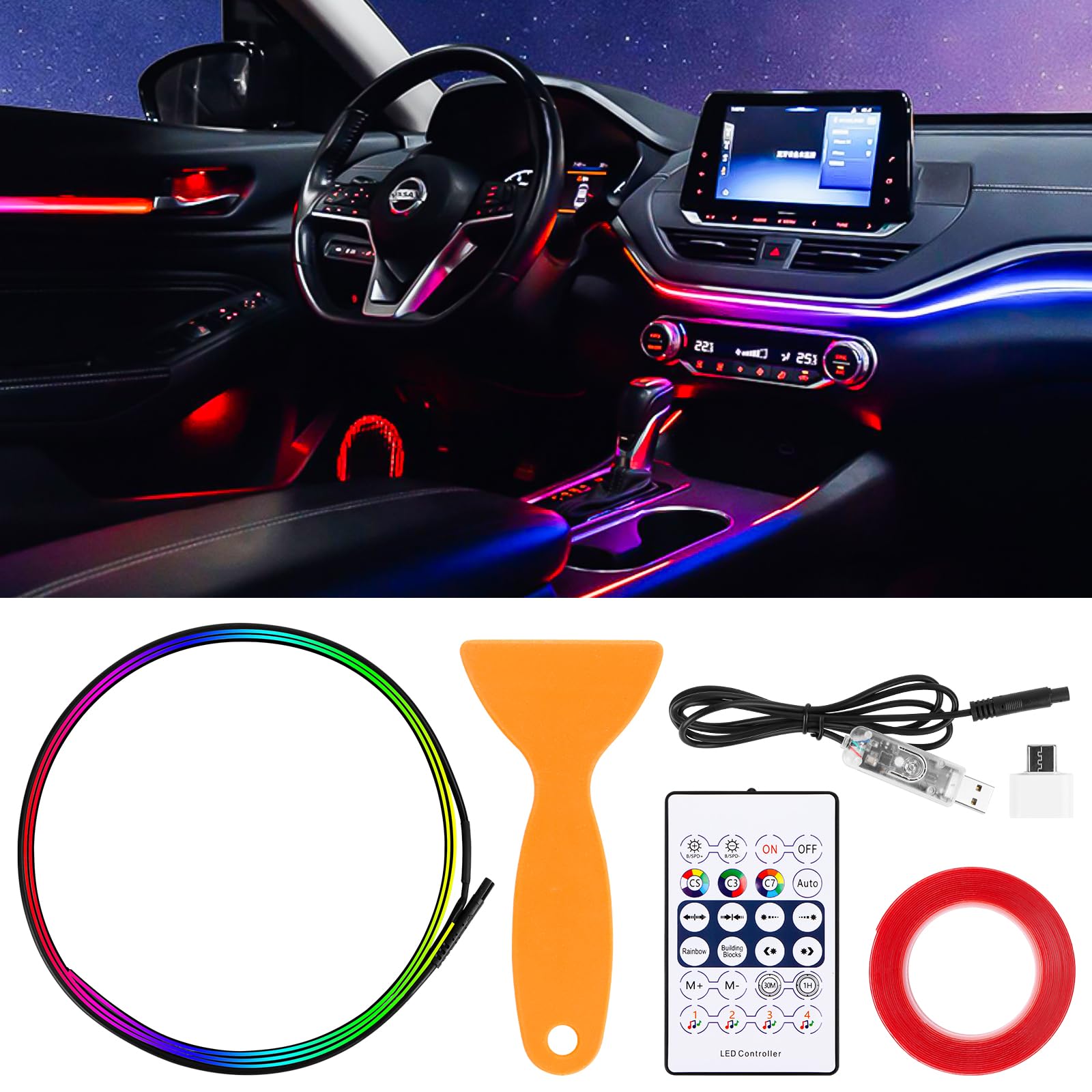 Byffoer Auto LED Innenbeleuchtung,Auto USB Ambientebeleuchtung Auto Strip 110cm,Ambientebeleuchtung Auto mit Fernbedienung Auto Innenbeleuchtung,Geschenke für Männer Frauen von Byffoer