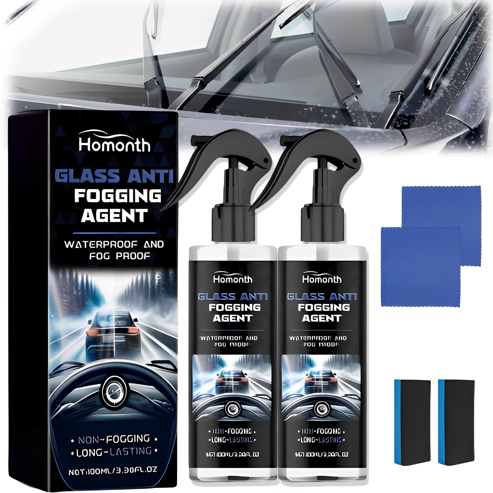 Auto Glasreiniger, Auto Glasreiniger Set, Car Glass Film Cleaner, Scheibenreinigungspolituren, Car Glass Cleaner, Auto Glasreiniger mit Tuch, Geeignet für Autos/Türen/Fenster/Helmglas, Brillen (2PCS) von Byhsoep