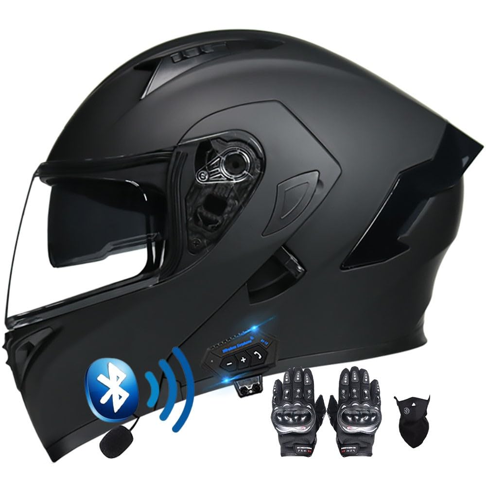 BT Klapphelm mit Bluetooth Motorradhelm Helm mit integriertem bluetooth Integralhelm Anti-Fog-Doppelspiegel Vollvisierhelm ECE Genehmigt sturzhelm für Damen Herren S~XXL von Byroads