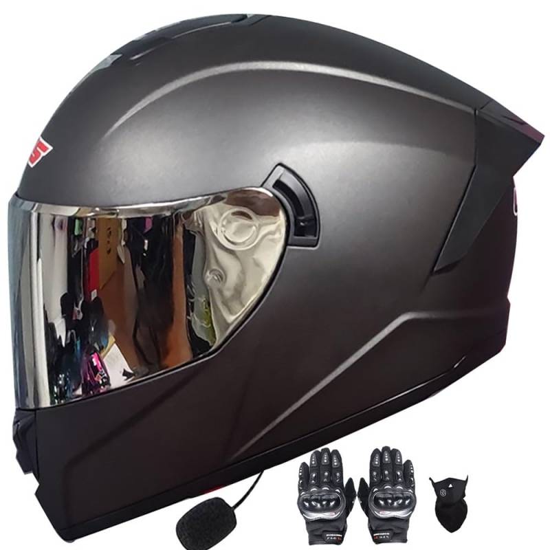 Bluetoothhelm Integralhelm Motorrad-Helm Sturzhelm für Roller Anti-Fog-Doppelspiegel Racing Helm mit ECE Genehmigt Vollvisierhelm für Damen Herren Integralhelme Gehörschutz 55~64cm von Byroads