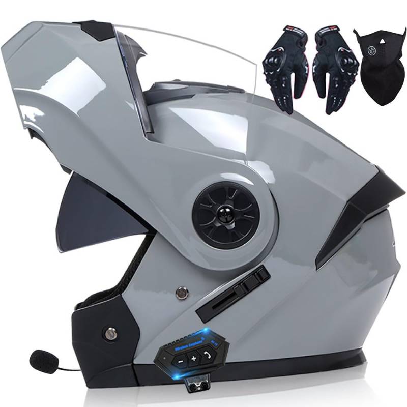 Helm Motorrad mit Musik Radio Bluetooth Modularer Bluetooth-Helm Klapphelm Full Face Motorradhelm ECE Zertifiziert Damen Integralhelme vollvisierhelm sturzhelm Motorrad Herren von Byroads