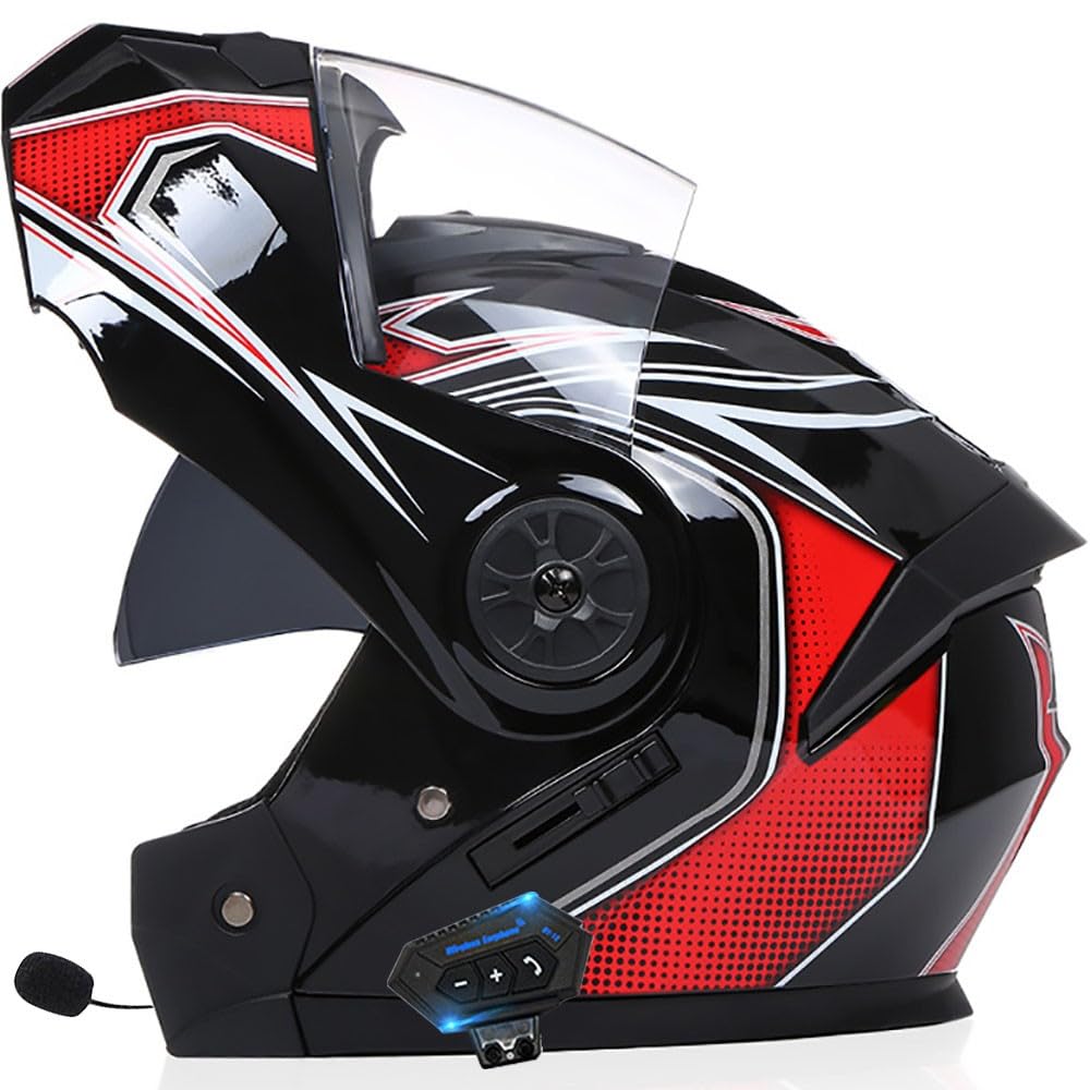 Helm Motorrad mit Musik Radio Bluetooth Modularer Bluetooth-Helm Klapphelm Full Face Motorradhelm ECE Zertifiziert Damen Integralhelme vollvisierhelm sturzhelm Motorrad Herren von Byroads