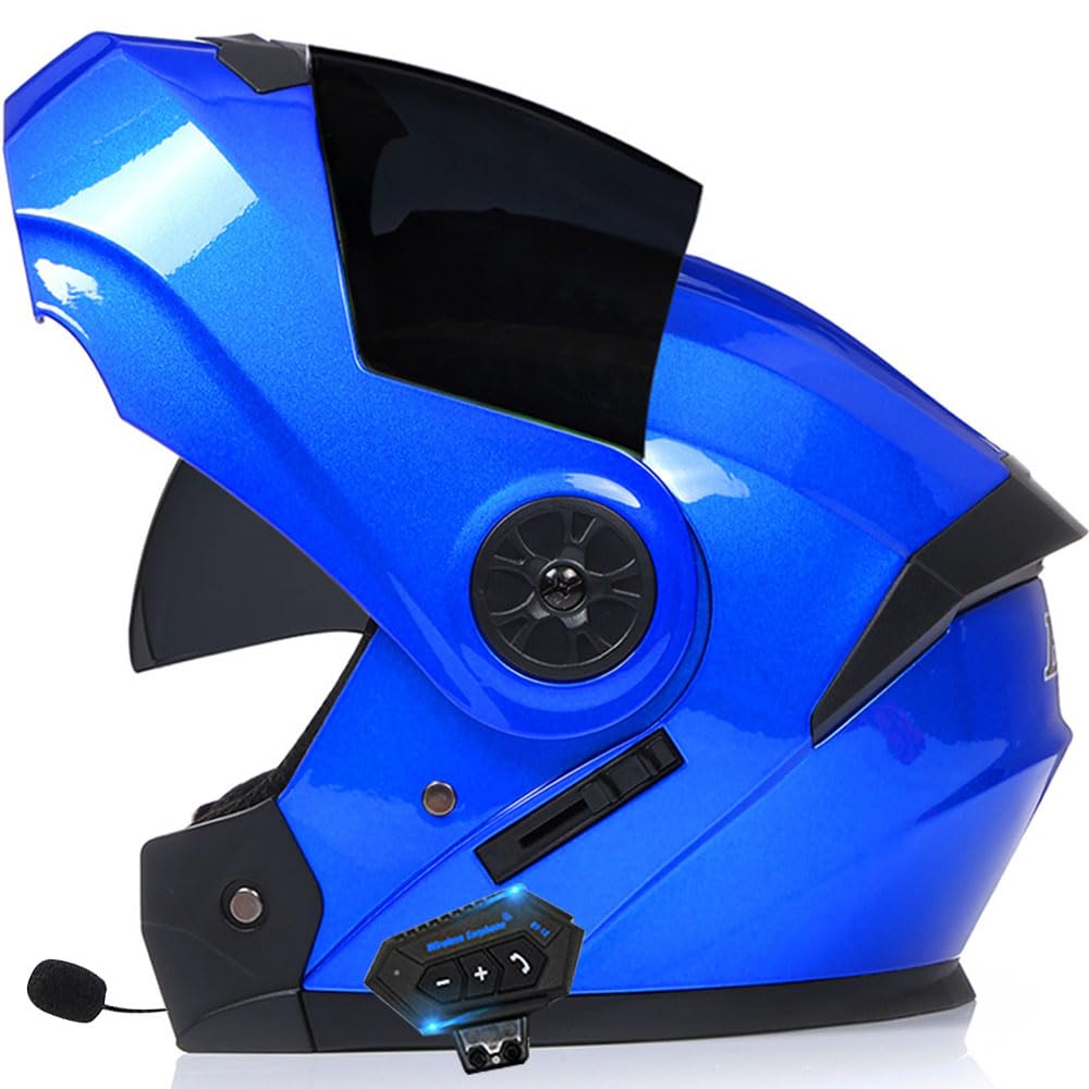 Klapphelm mit Bluetooth, Motorradhelm Integrierter Bluetooth-Helm DOT/ECE Genehmigt Motorrad Full Face Helm Rollerhelm Anti-Fog-Doppelspiegel Sturzhelm Unisex 55~62CM von Byroads