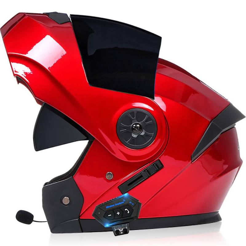 Klapphelm mit Bluetooth, Motorradhelm Integrierter Bluetooth-Helm DOT/ECE Genehmigt Motorrad Full Face Helm Rollerhelm Anti-Fog-Doppelspiegel Sturzhelm Unisex 55~62CM von Byroads