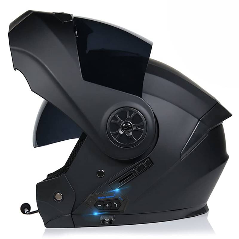 Klapphelm mit Bluetooth, Motorradhelm Integrierter Bluetooth-Helm DOT/ECE Genehmigt Motorrad Full Face Helm Rollerhelm Anti-Fog-Doppelspiegel Sturzhelm Unisex 55~62CM von Byroads