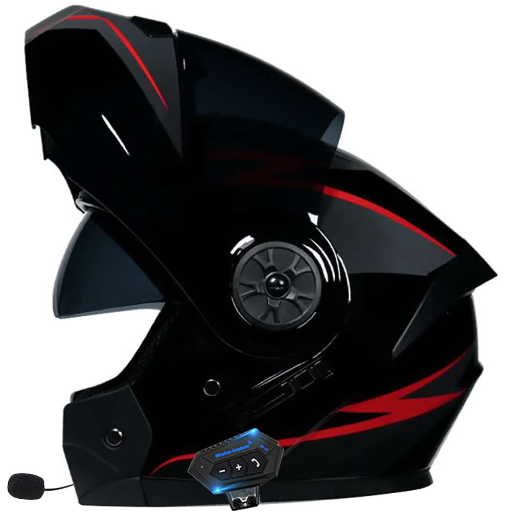 Klapphelm mit Bluetooth, Motorradhelm Integrierter Bluetooth-Helm DOT/ECE Genehmigt Motorrad Full Face Helm Rollerhelm Anti-Fog-Doppelspiegel Sturzhelm Unisex 55~62CM von Byroads