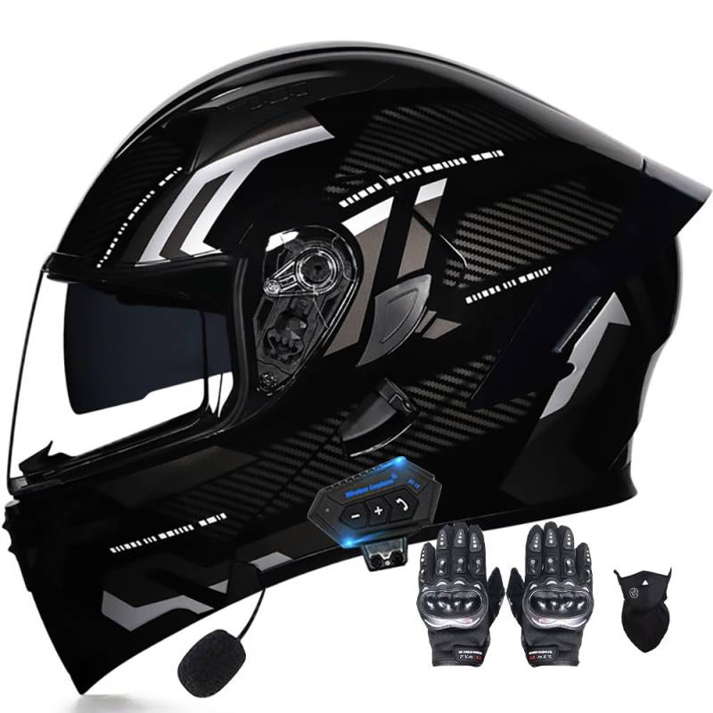 Klapphelm mit Bluetooth Motorradhelm Helm mit integriertem Bluetooth Integralhelm Anti-Fog-Doppelspiegel Vollvisierhelm ECE Genehmigt sturzhelm für Damen Herren S~XXL von Byroads