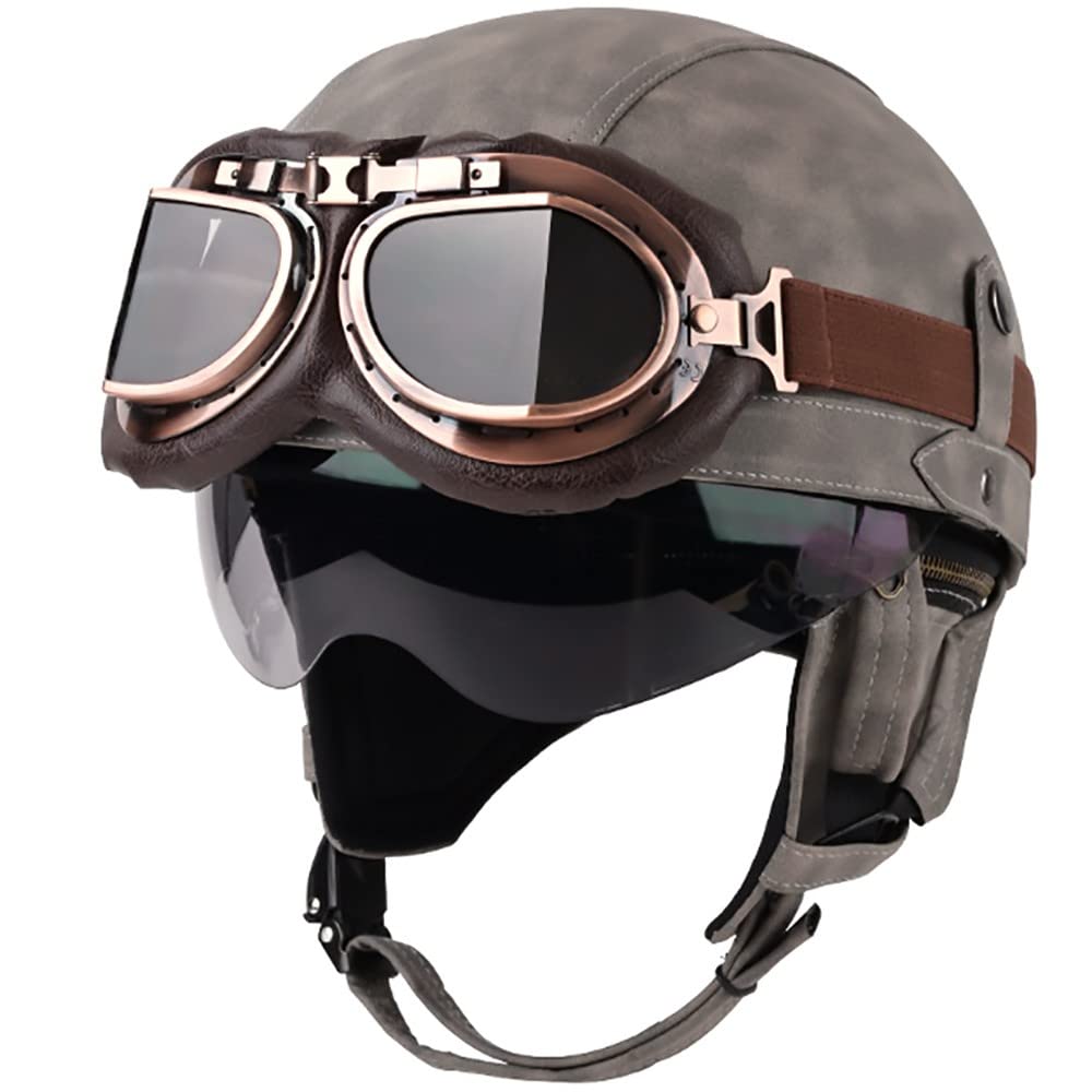 Motorrad Halbhelme Retro Halbschalenhelm JetHelm mit Visier Schnellverschluss Schnalle für Cruiser Chopper Biker Moped Halbschalenhelm mit ECE von Byroads