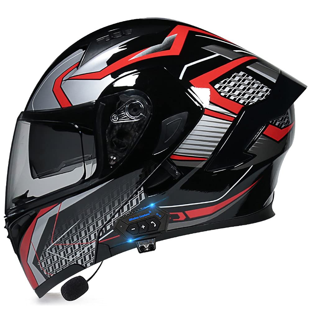 Motorradhelm mit Bluetooth Klapphelm Integralhelm Fullface Helm Sturzhelm mit Doppelvisier Sonnenblende ECE Rollerhelm Anti-UV für Damen Herren Erwachsene-Schwarz 55~60cm von Byroads