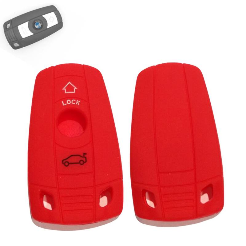 Für BMW E60 E61 E70 E81 E83 E87 E90 E91 E92 E93 X 1 X3 X 5 Schlüssel Funkschlüssel Hülle Key Etui Schutzhülle Cover Rot von C-P Zubehör