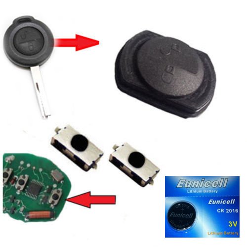 Für Smart 454 / Mitshubishi Funkschlüssel Schlüssel 1x Tastenfeld Gummi + 2x SMD Taster + CR 2016 Batterie von C-P Zubehör