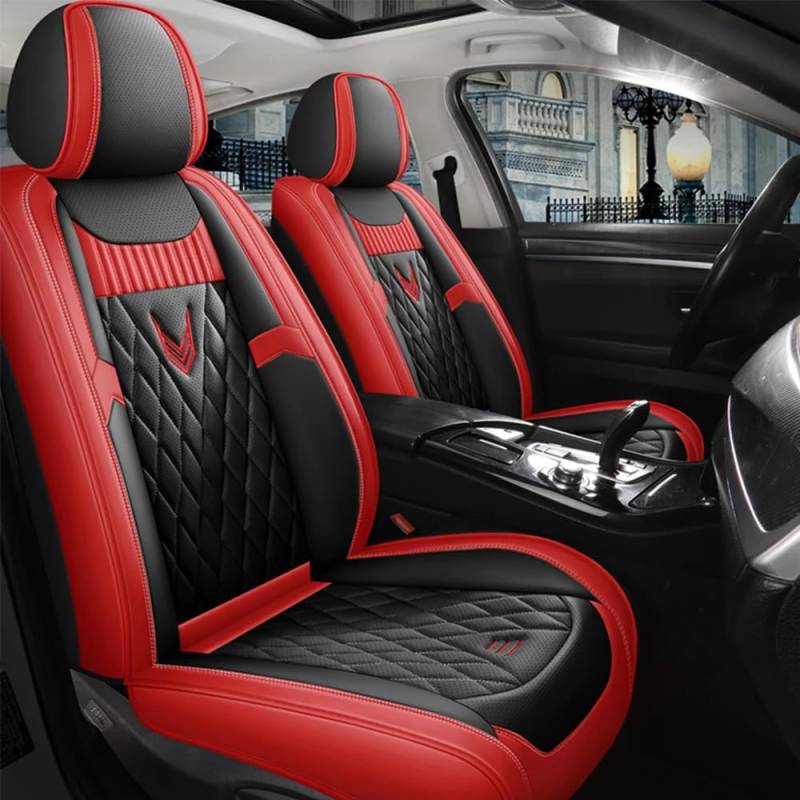 CAALO Auto Leder Sitzschoner Set für Jeep Renegade (2015+),Auto Schonbezug Full Set Leder Sitzbezug Vordersitze Rücksitzschoner Auto Zubehör,A/RED von CAALO