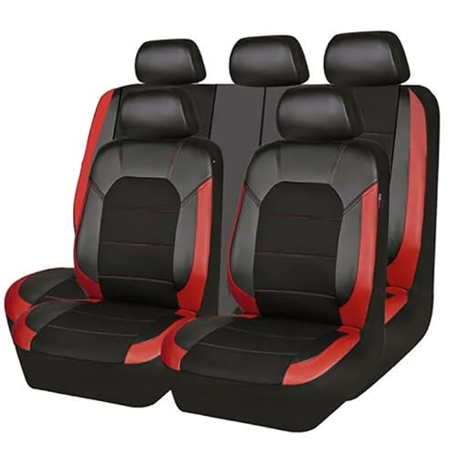 CAALO Auto Leder Sitzschoner Set für Kia Rio 2017-2023,Auto Schonbezug Full Set Leder Sitzbezug Vordersitze Rücksitzschoner Auto Zubehör,A/Black-RED von CAALO