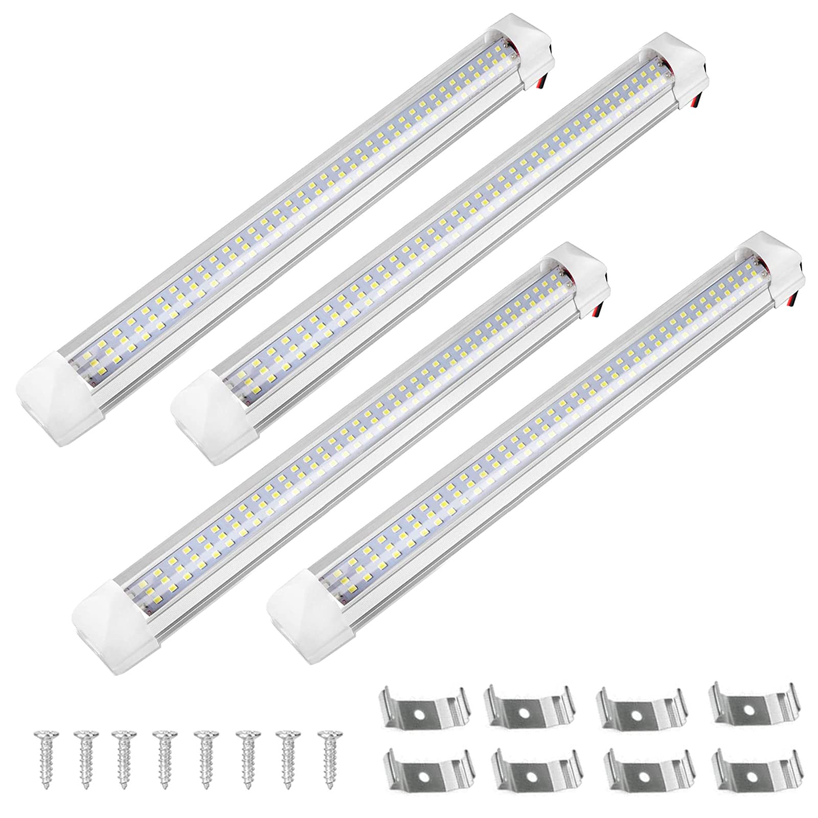 CABINA HOME 4 Stück 108 LED Innenbeleuchtung Auto 12-80V Leuchtet Leiste LED Einbauleuchte Innenleuchte mit Schalter Leuchtstofflampe für Auto, Wohnmobil, Van, Boat, Küche, Kleiderschrank, Camping von CABINA HOME