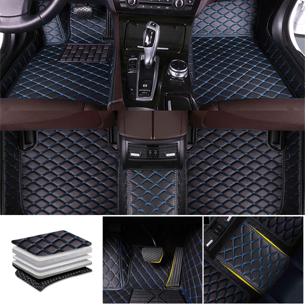 Auto Fußmatten Passend für M-ercedes Benz E Class Coupe (2door) 2009-2017 C207, Anpassen Leder Fussmatten Kfz-Innenraum Allwetterschutz Wasserdicht Anti Rutsch,C-Black/Blue von CAESY