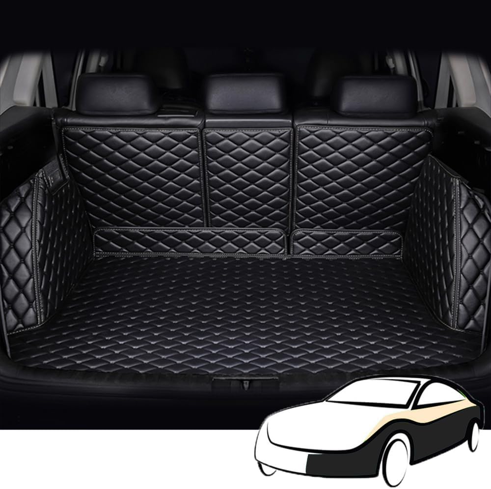 CAESY VollstäNdige Einkreisung Kofferraummatte Kofferraumwanne für Hyundai Grand Santa Fe 2019-2022 2023 2024, rutschfest Kratzfestem Leder Kofferraummatten,All-Black von CAESY