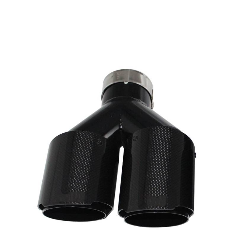 Auto Endrohrblenden Auto Carbon Faser Glänzend Schalldämpfer Spitze Y Form Doppel Ausgang Auspuffrohr Schalldämpfer Düse Dekoration Universal Edelstahl Schwarz Auspuff Endrohre(Left 60mm-101mm) von CAIDIS