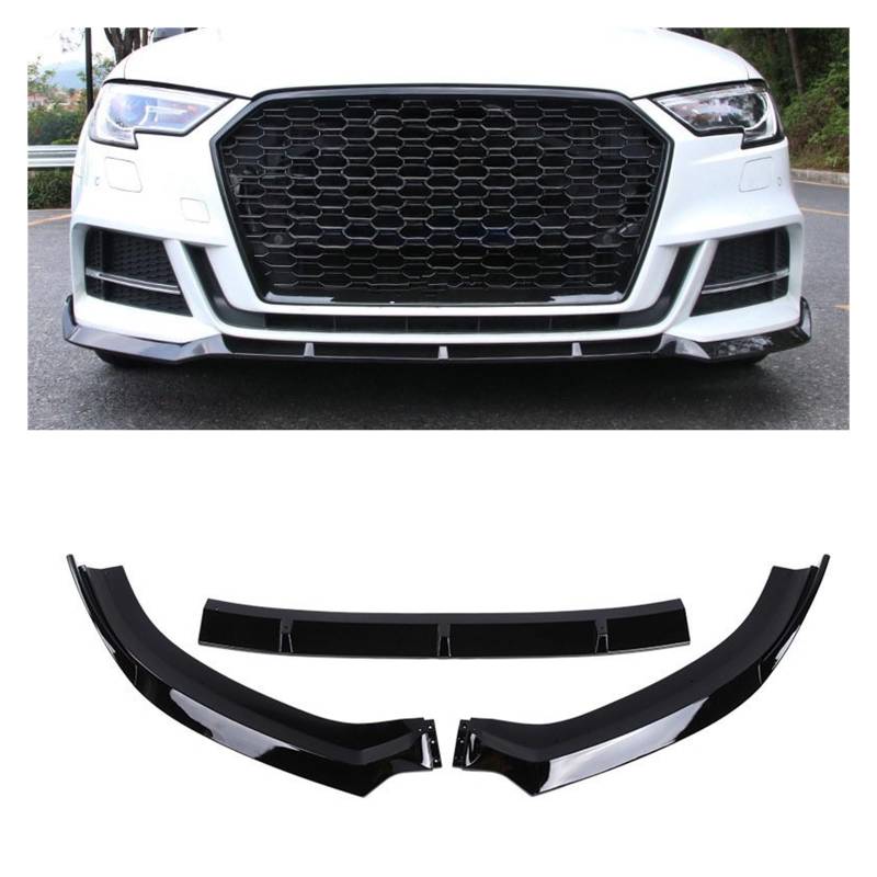 Auto-Frontspoiler Für Für A3 8V S-Linie S3 Standard Limousine Version 2017-2020 Auto Vorderen Stoßfänger Canard Lip Unteren Splitter Diffusor Spoiler Auto Frontspoiler Lippe(Sport Black) von CAIDIS