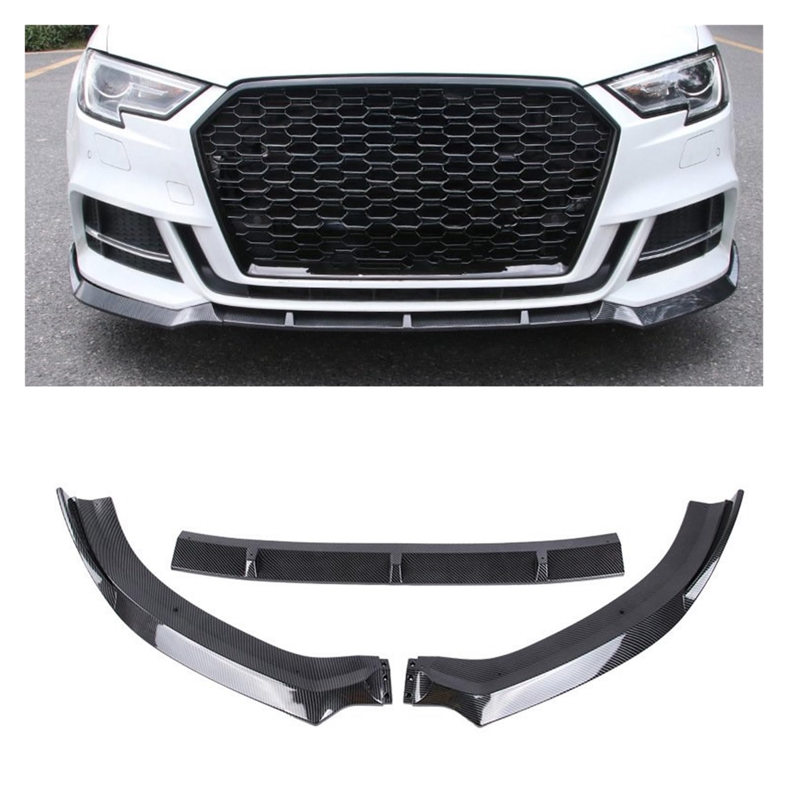 Auto-Frontspoiler Für Für A3 8V S-Linie S3 Standard Limousine Version 2017-2020 Auto Vorderen Stoßfänger Canard Lip Unteren Splitter Diffusor Spoiler Auto Frontspoiler Lippe(Sport Carbon) von CAIDIS