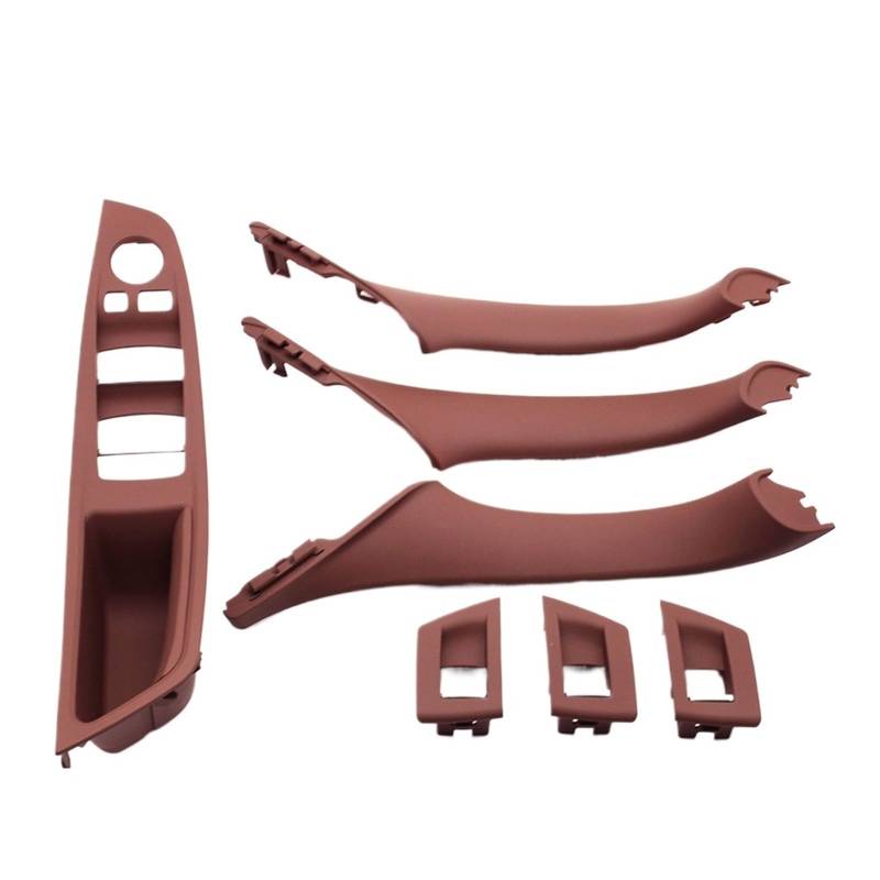 Auto Türgriff Innen Für 5 Series F10 F11 F18 520i 523i 525i 528i 535i LHD Carbon Fiber Beige Schwarz Innen Tür Pull Griff Trim Abdeckung Set Auto Innentürgriff(Red Brown 7piece) von CAIDIS