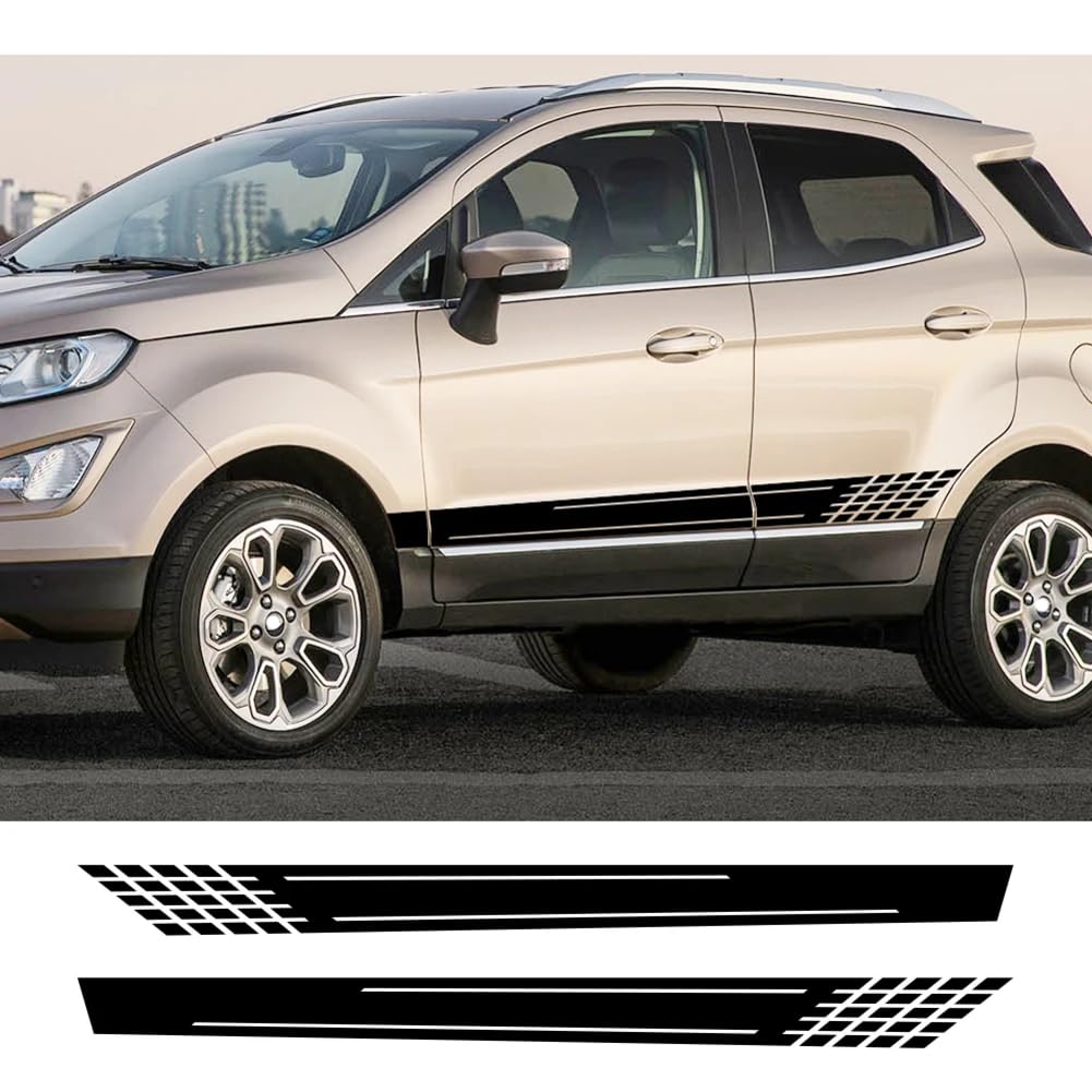 2-teilige Auto-Seitenschweller-Aufkleber, für Ford Ecosport, für Tuning-Zubehör, Auto-Vinylfolie, Grafiken, Sport Racing Style Line Decor Decals von CAILION