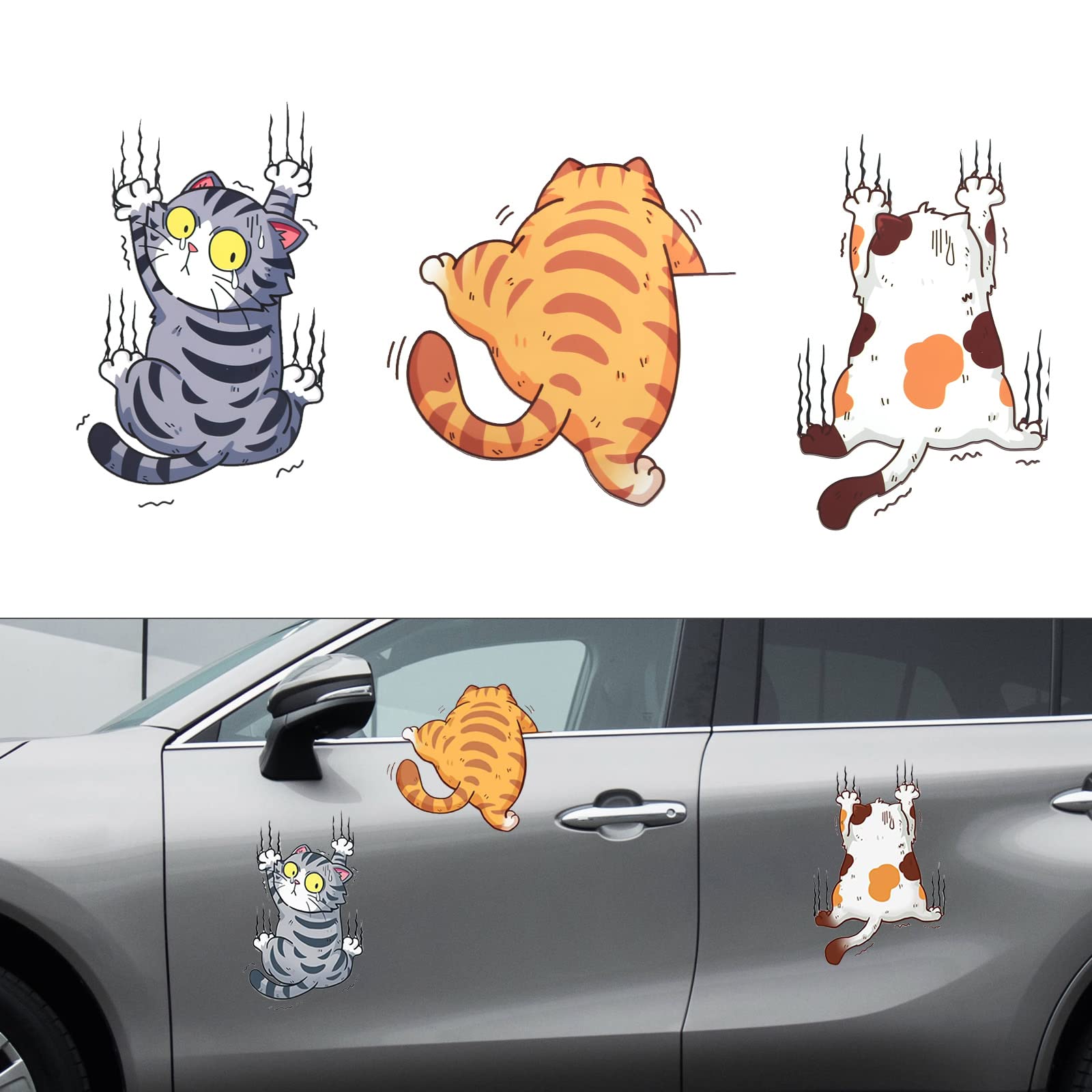 CAINCAY Autoaufkleber Lustige Katze, 3 Stück 3D Cartoon Tier Katze Kätzchen Sticker, Lustige Autoaufkleber Wassdichte PVC Cat Aufkleber Fenstersticker für Auto Wand Laptop von CAINCAY