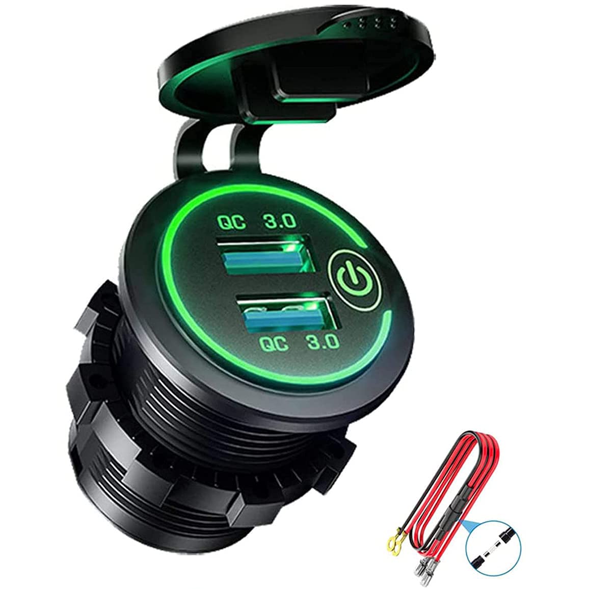 CAIONPLE QC 3.0 Dual USB Laden Buchse, wasserdichte 12V/24V USB Steckdose mit Touch-Switch für Auto, Marine, Boot, Wohnmobil, Motorrad, GrüN von CAIONPLE