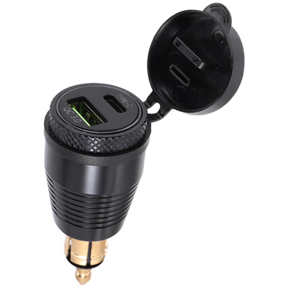 CAIONPLE Wasserdichtes Motorrad-DIN-Stecker-Ladegerät auf QC3.0-USB-Ladegerät & Typ-C-30-W-Power-Delivery-Adapterbuchse von CAIONPLE