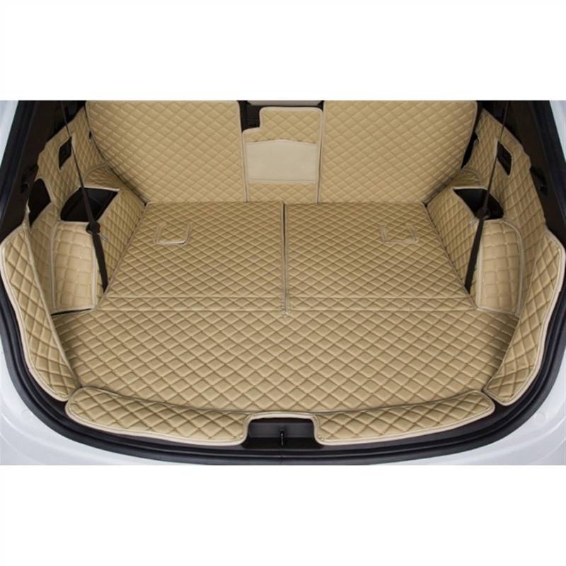 CAKYSE Auto Kofferraummatte Kompatibel Mit Hyundai Für Santa Fe 7 Sitze 2013 2014 2015 2016 2017 2018 Kofferraummatten Liner Matten Kofferraumteppiche Zubehör Bodenschutz(Beige) von CAKYSE