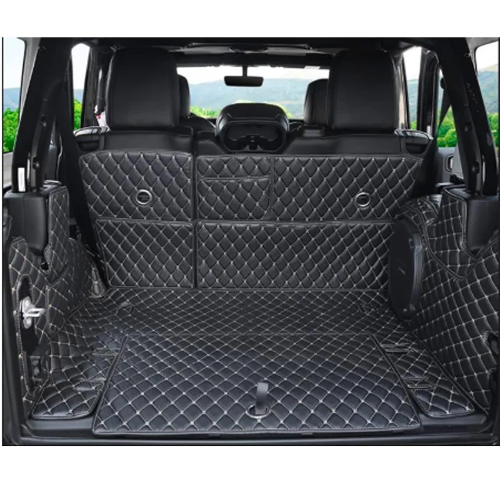 CAKYSE Auto Kofferraummatte Kompatibel Mit Jeep Für Wrangler JL 4-Türer 2018 2019 2020 2021 2022 Kofferraummatten Liner Kofferraumteppiche Matte Bodenschutz Fahrzeugteppich(Black,Size2) von CAKYSE