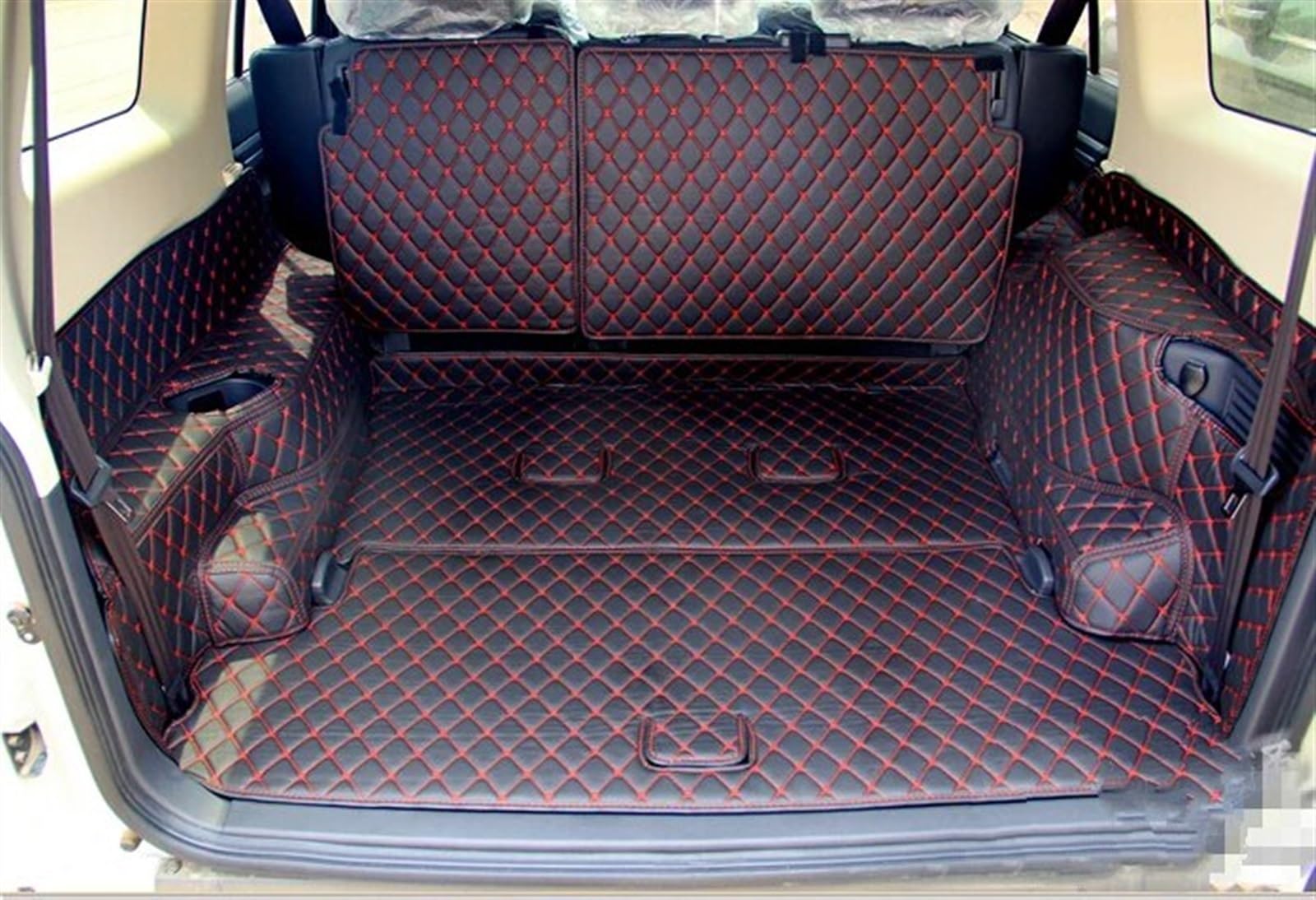 CAKYSE Auto Kofferraummatte Kompatibel Mit Mitsubishi Für Pajero 7seats 2007 Kofferraummatten, Kofferraummatte, Kofferraummatte, Bodenschutz, Fahrzeugteppich-Zubehör(Red) von CAKYSE