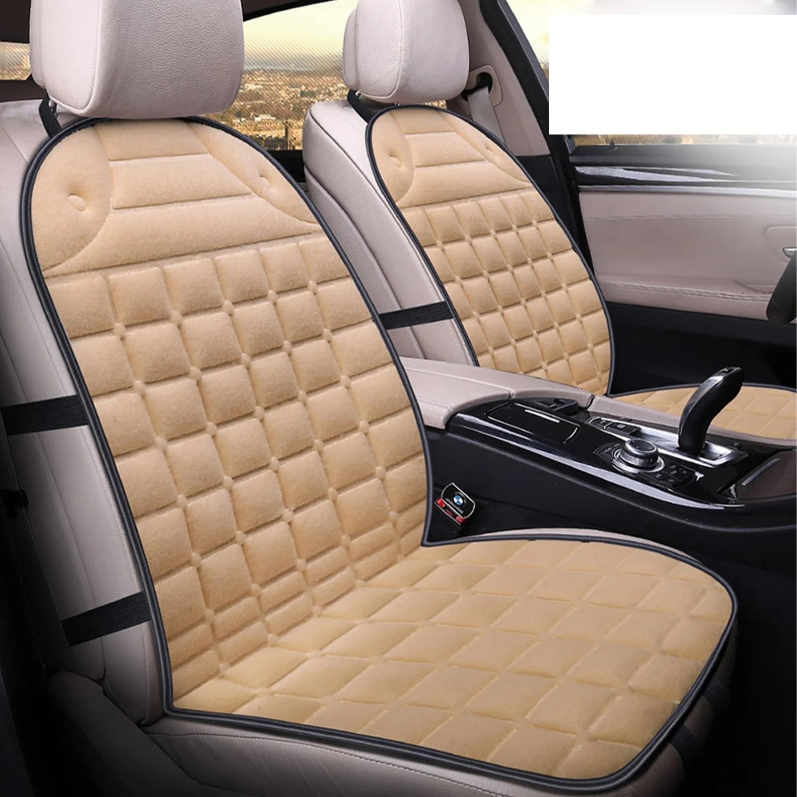 CAKYSE Auto sitzkissen Universal Auto Kissen Auto Sitzbezug Vordere Reihe Sitzkissen Set Fahrzeug Schutz Automobil Innen Auto Sitz Schutz Pads Auto Zubehör(Beige,2pcs) von CAKYSE