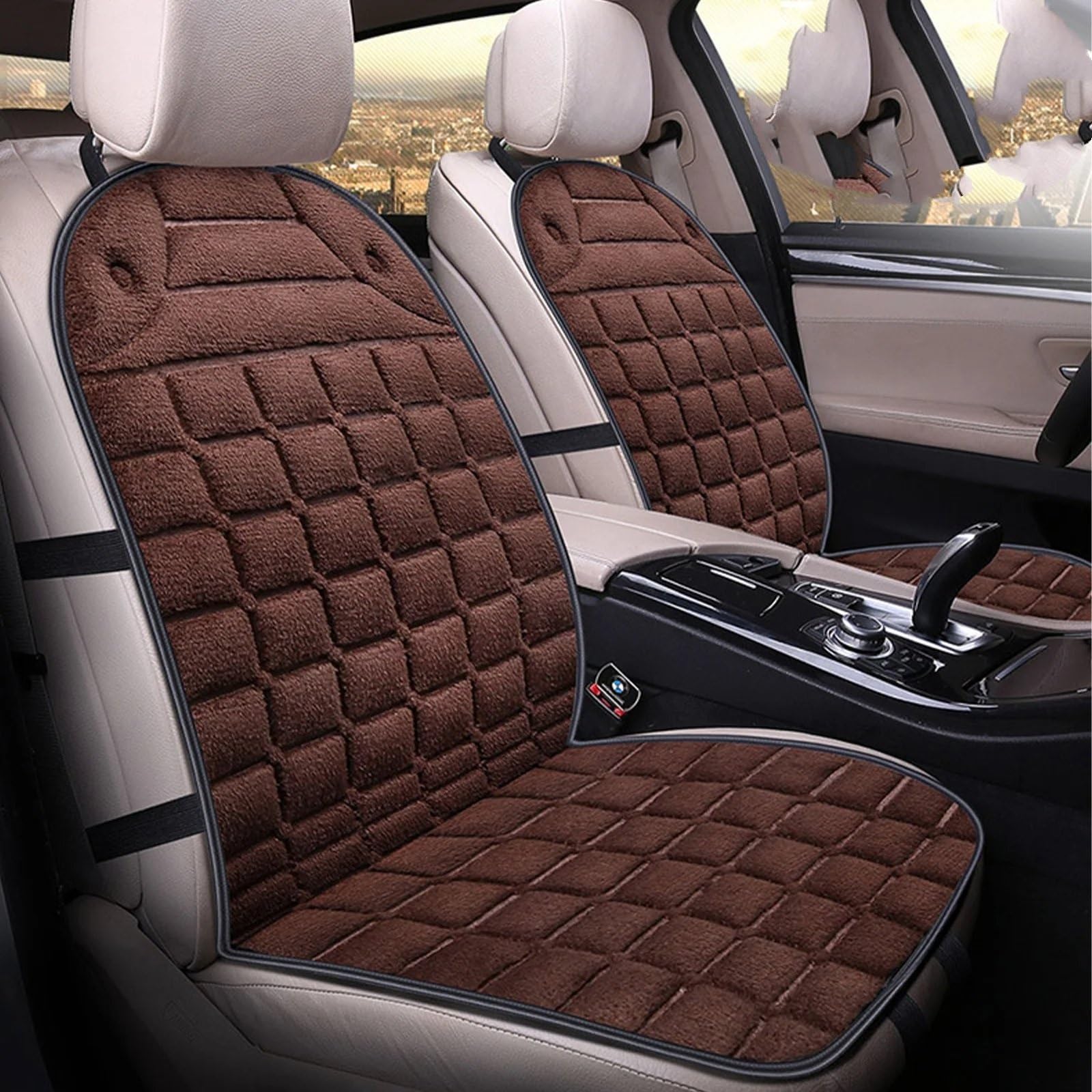 CAKYSE Auto sitzkissen Universal Auto Kissen Auto Sitzbezug Vordere Reihe Sitzkissen Set Fahrzeug Schutz Automobil Innen Auto Sitz Schutz Pads Auto Zubehör(Brown,1pcs) von CAKYSE