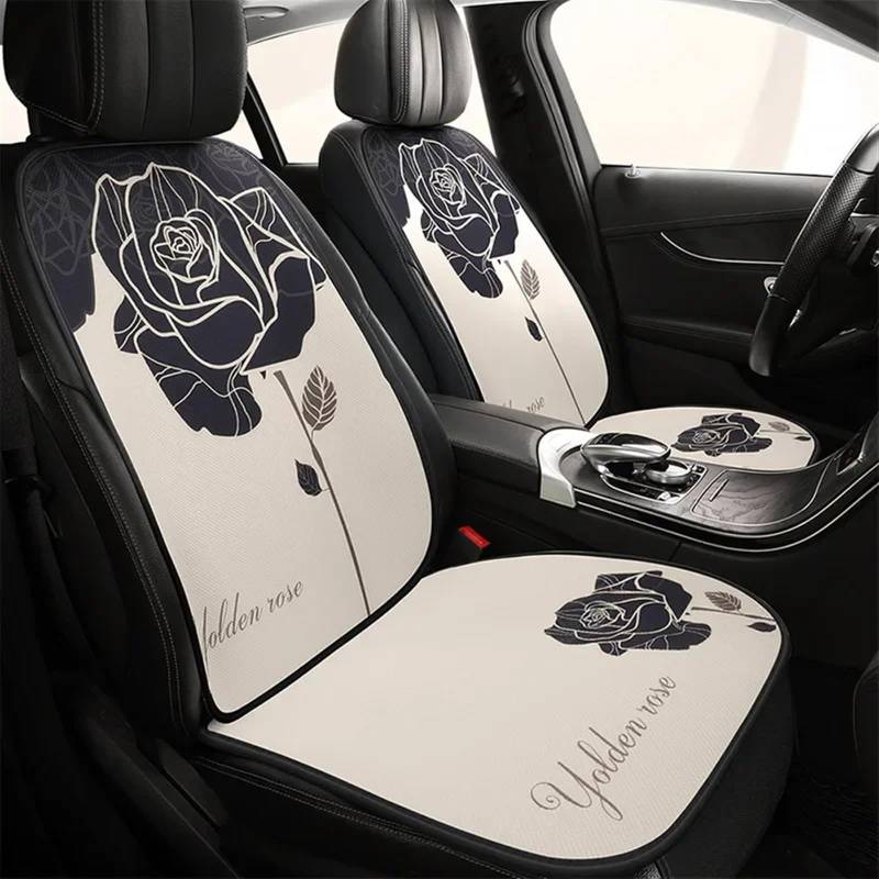 CAKYSE Auto sitzkissen Universal-Autositzbezüge Mit Blumendruck, Atmungsaktiv, Autositzkissen, Dekoration, Innenzubehör, Autositz-Schutzpolster(White,2pc Front seat pad) von CAKYSE