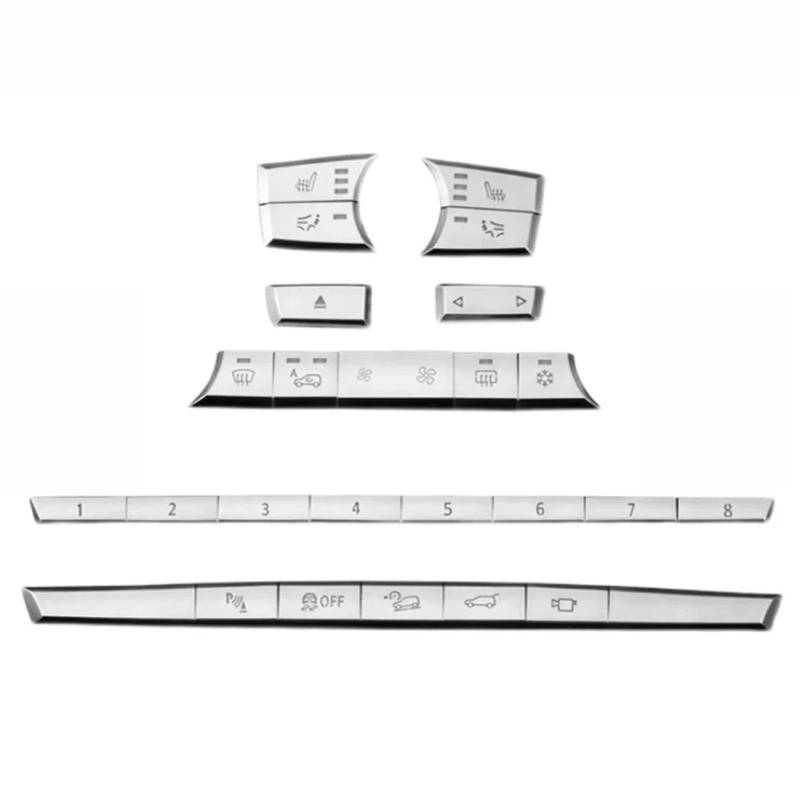 CAKYSE Knopfaufkleber Innenraum Kompatibel Mit X6 E71 E72 2009 2010 2011 2012 2013 2014 Mittelkonsole AC Klimaanlage CD Nummernmodus-Tastenabdeckung Zieraufkleber von CAKYSE