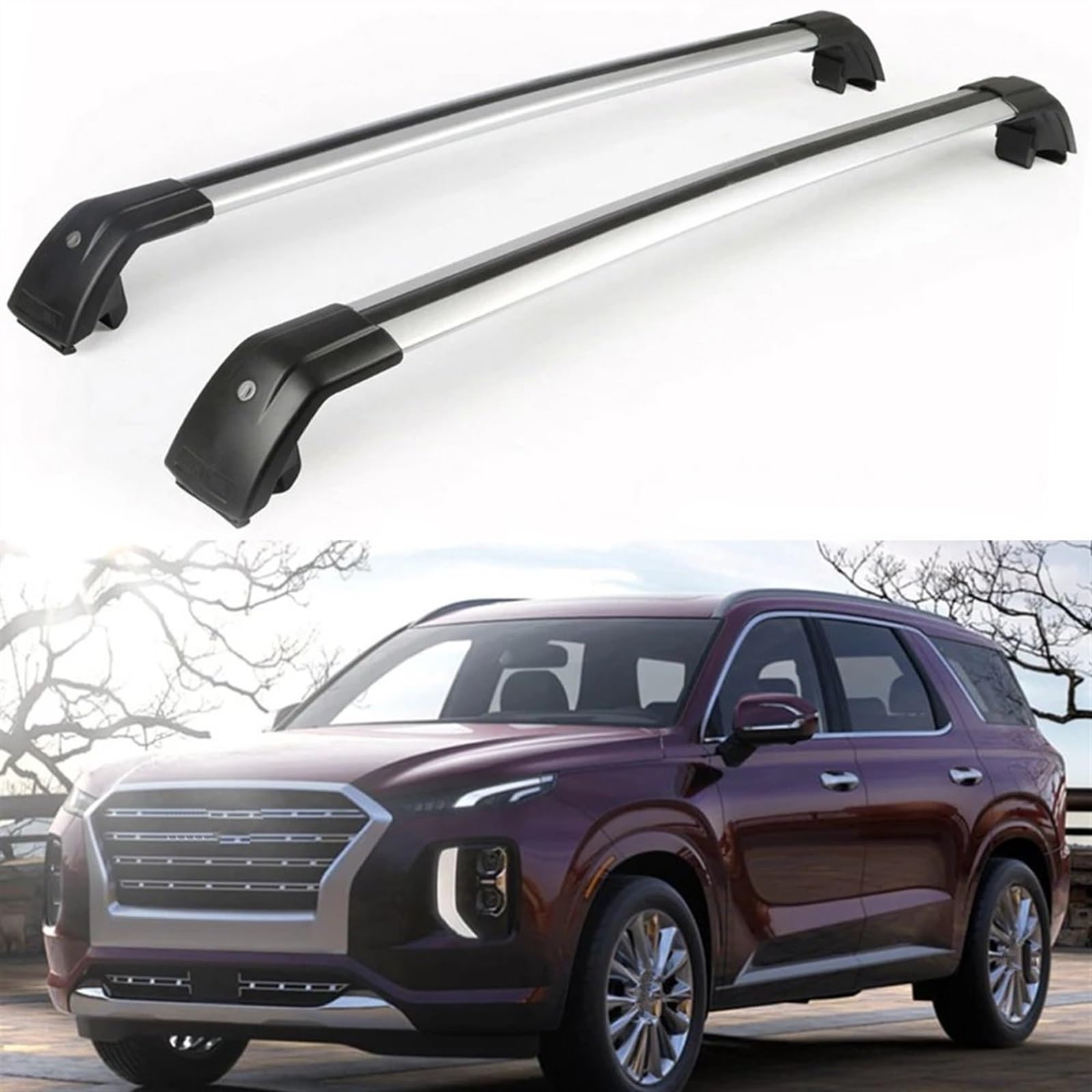 CAKYSE Kompatibel Mit Hyundai Für Palisade 2020 2021 2022, 2 Stück Abschließbare Dachträger, Seitenträger, Querträger, Dachträger, Gepäck, Dachgepäckträger Dachträger für Auto von CAKYSE