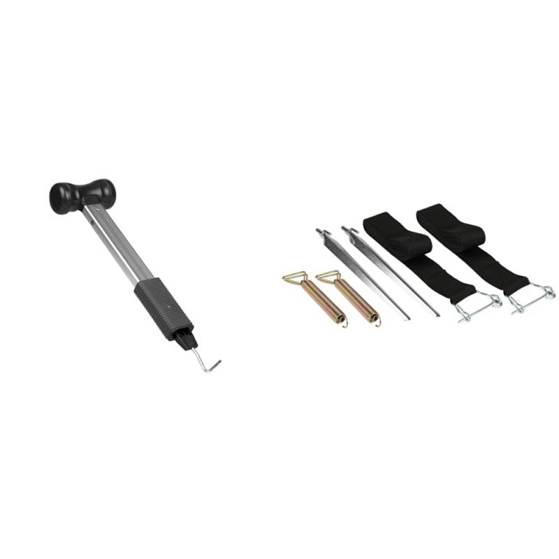 Bundle aus CALIMA 46060 Camping Hammer mit integriertem Heringsauszieher + CALIMA 46023 Starkwind Sturm Abspannset, 2 Stück, für Wohnwagen, Markisen von CALIMA