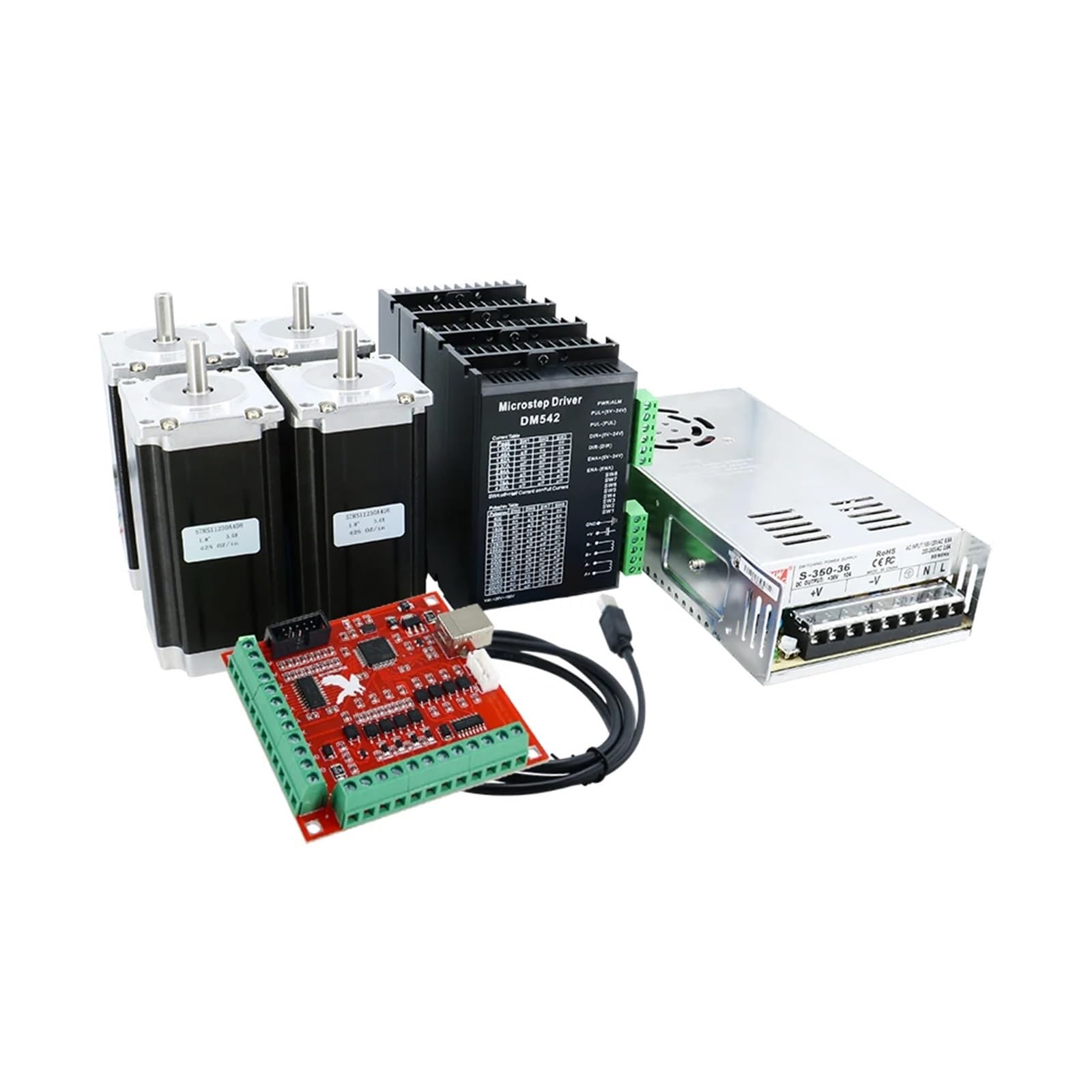 2,5 N / 3 Nm 3 A 23 57 x 100 mm / 112 mm Schrittmotor DM556P-Treiber + 350 W Netzteil-Controller-Karten-Debugger(4kit 57HS112) von CAMCHJVVM