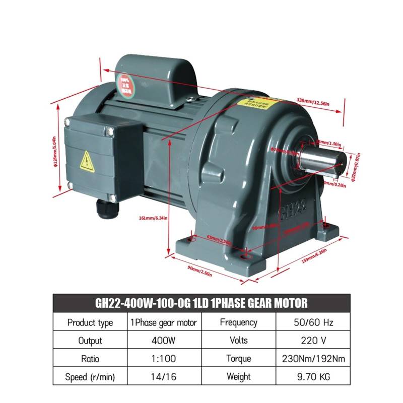 GH22 AC 220 V 400 W horizontaler kleiner Frequenzumwandlungs-Geschwindigkeitsregler 1-Phasen-Untersetzungsmotor mit 22 mm Welle(Ratio 100 to 1) von CAMCHJVVM