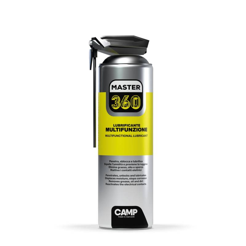 Camp MASTER 360 Multifunktions-Profi Schmiert und entsperrt Feuchtigkeit entfernt Feuchtigkeit reinigt und schützt vor Rost. Doppelpositions-Spray, 500 ml von CAMP