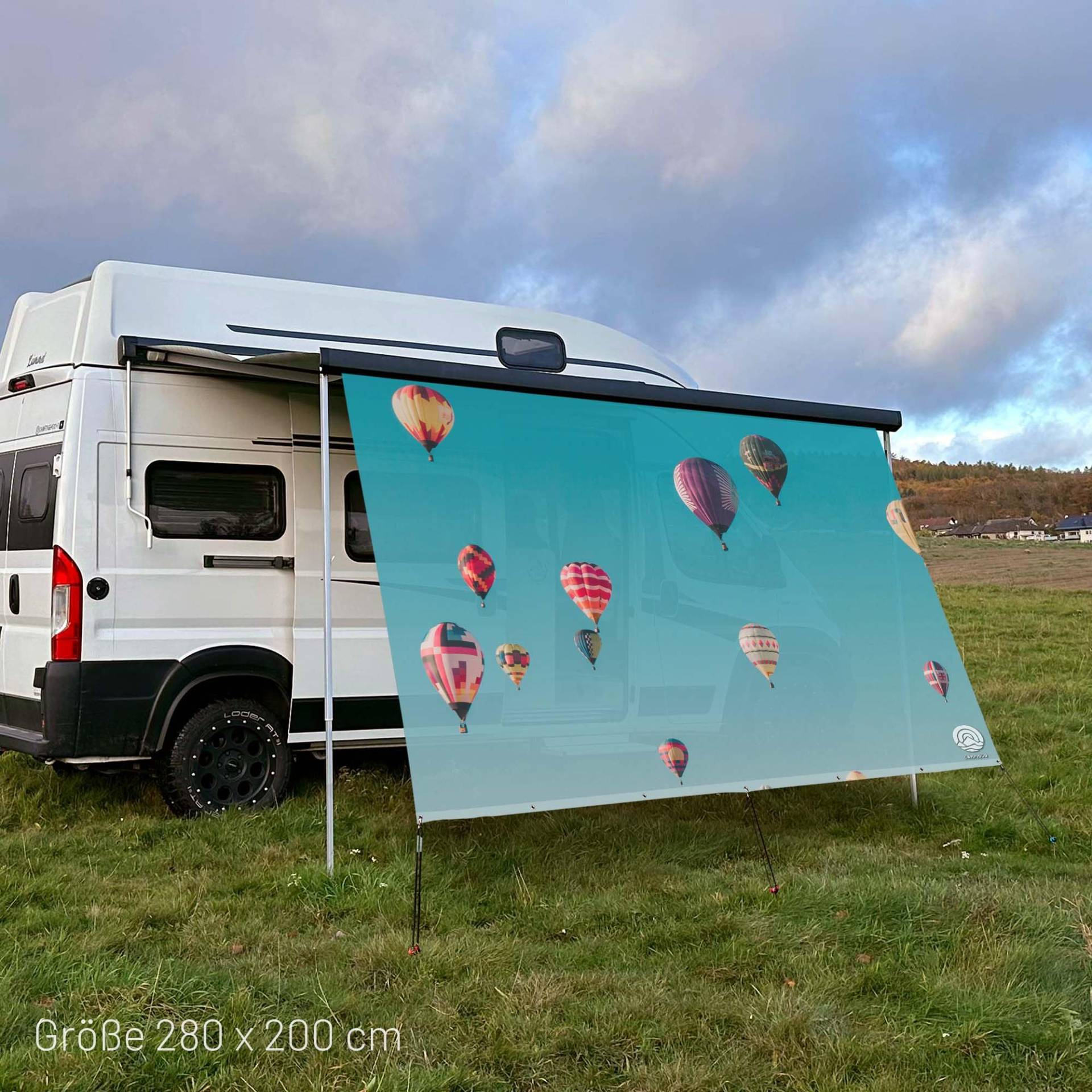 CAMPIDOO Textil Sonnensegel HEISSLUFTBALLON | Höhe 200cm | hochwertiger Fotodruck inkl. Keder-Befestigung | Markisen-Vorderwand - Länge/Keder: 250cm / 7 mm (z.B. WIGO Rolli Zelte) von CAMPIDOO