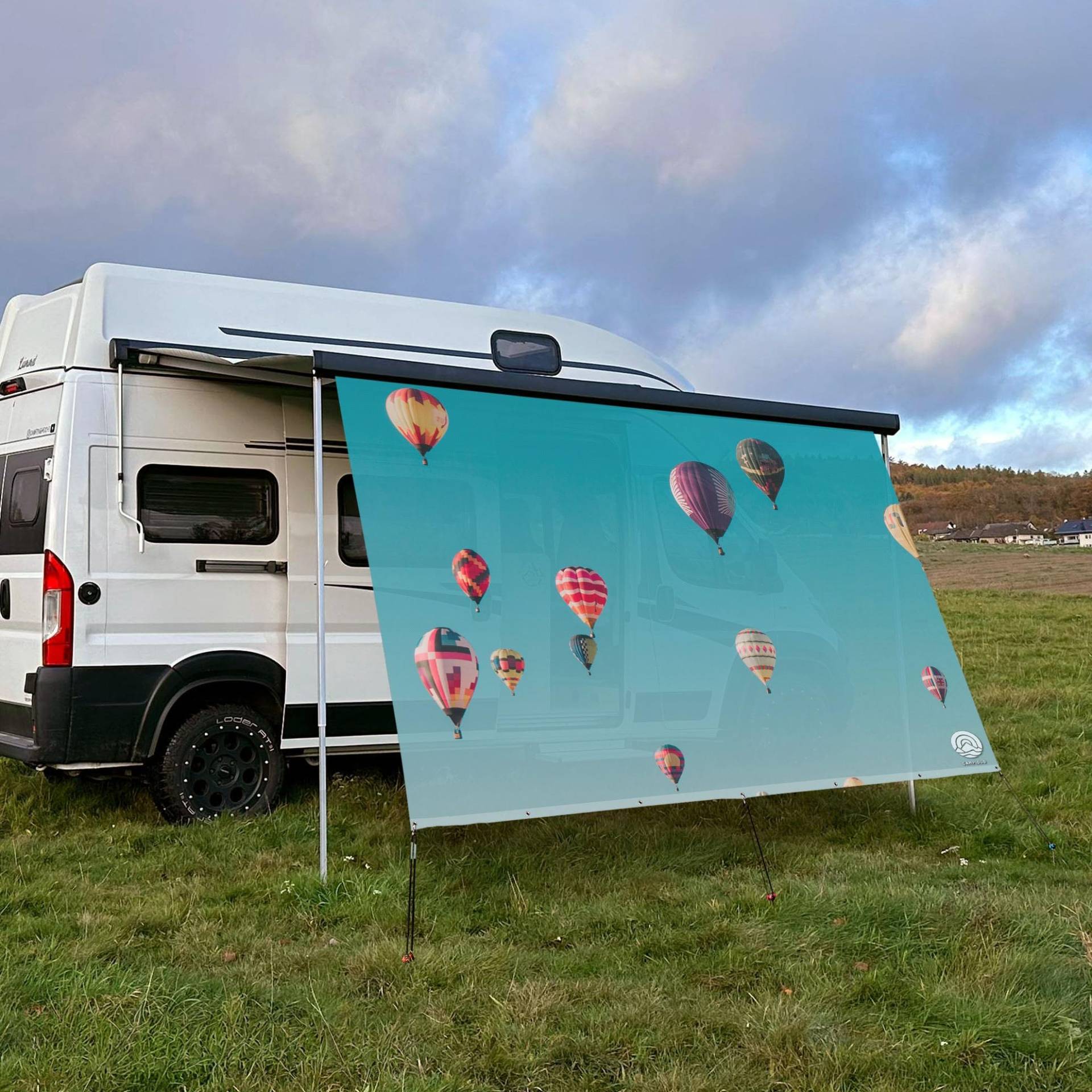 CAMPIDOO Textil Sonnensegel HEISSLUFTBALLON | Höhe 200cm | hochwertiger Fotodruck inkl. Keder-Befestigung | Markisen-Vorderwand - Länge/Keder: 300cm / 7 mm (z.B. WIGO Rolli Zelte) von CAMPIDOO